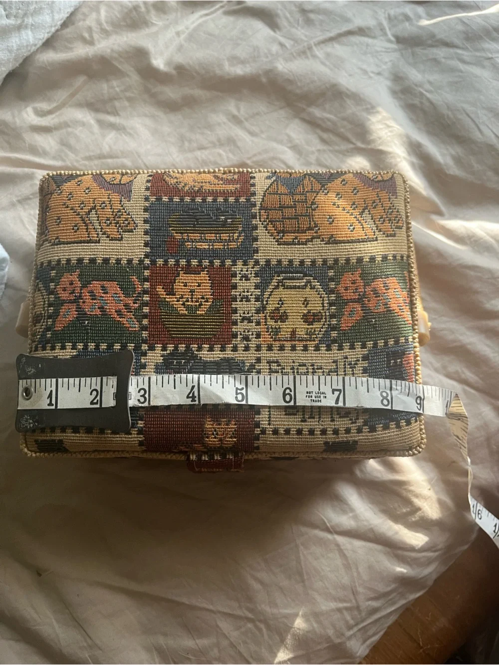 Tapestry covered sewing box.